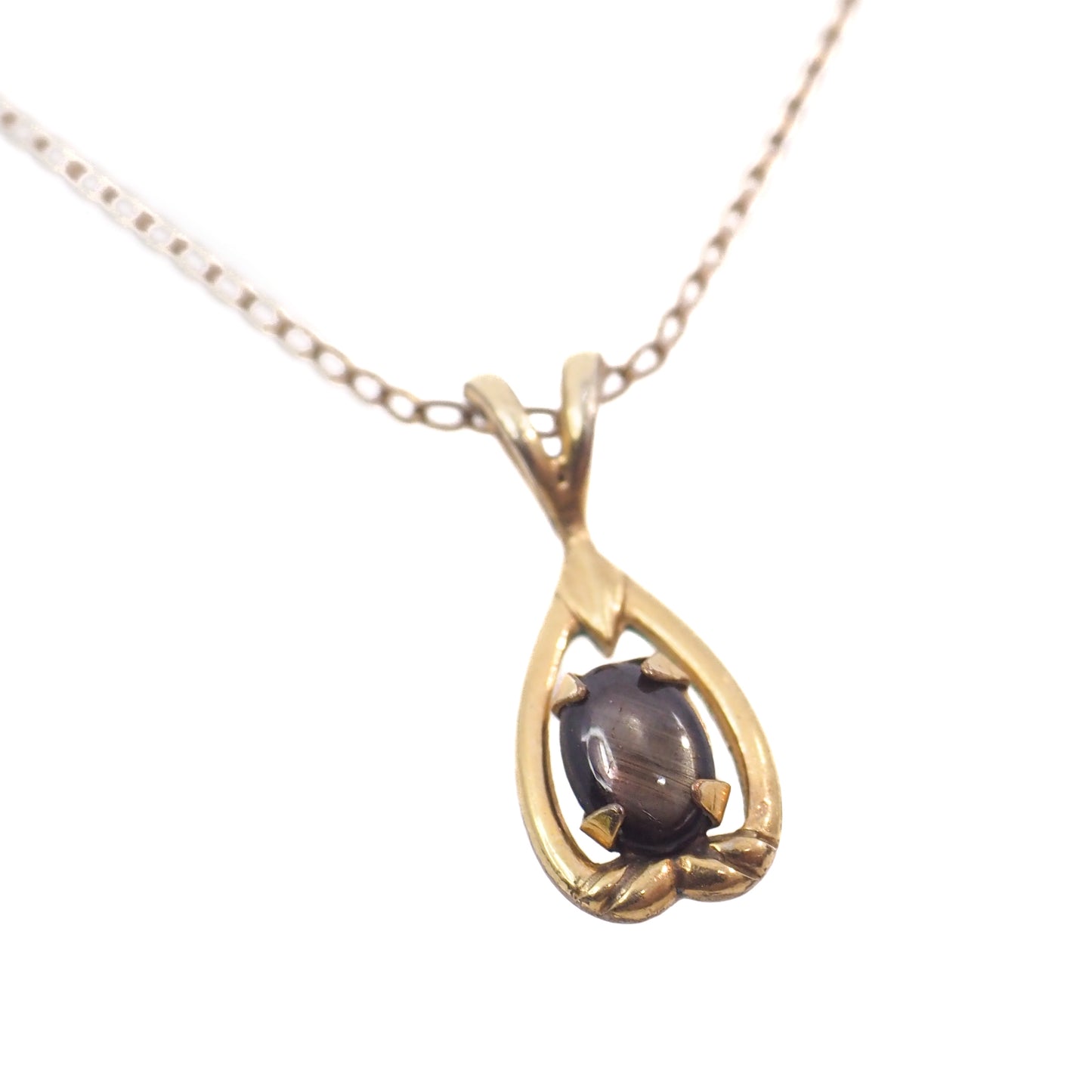 Vintage 1970s 0.50-Carat Black Star Sapphire Gold Filled Scroll Pendant 18" Necklace