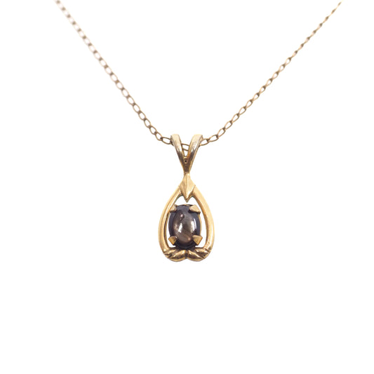 Vintage 1970s 0.50-Carat Black Star Sapphire Gold Filled Scroll Pendant 18" Necklace