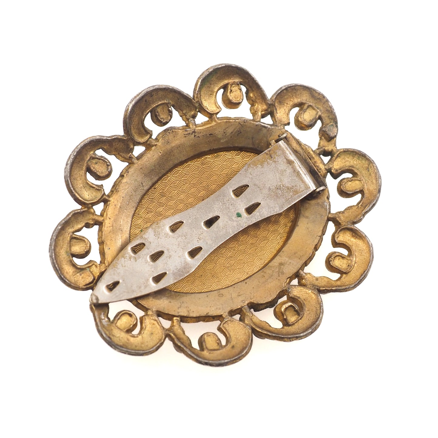 Vintage 1930s Victorian Revival Guilloché Blue Enamel and Gilt Statement Dress Clip