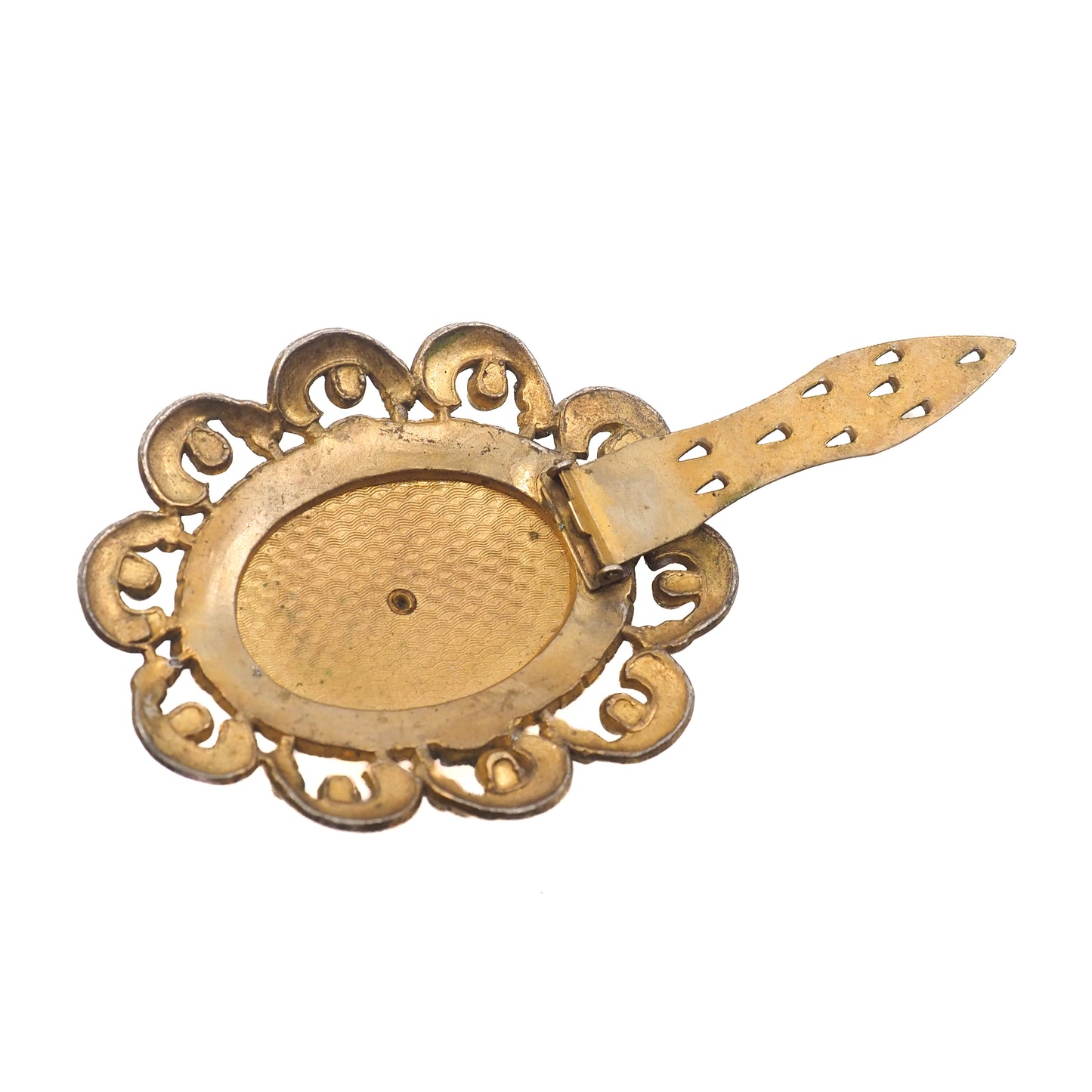 Vintage 1930s Victorian Revival Guilloché Blue Enamel and Gilt Statement Dress Clip