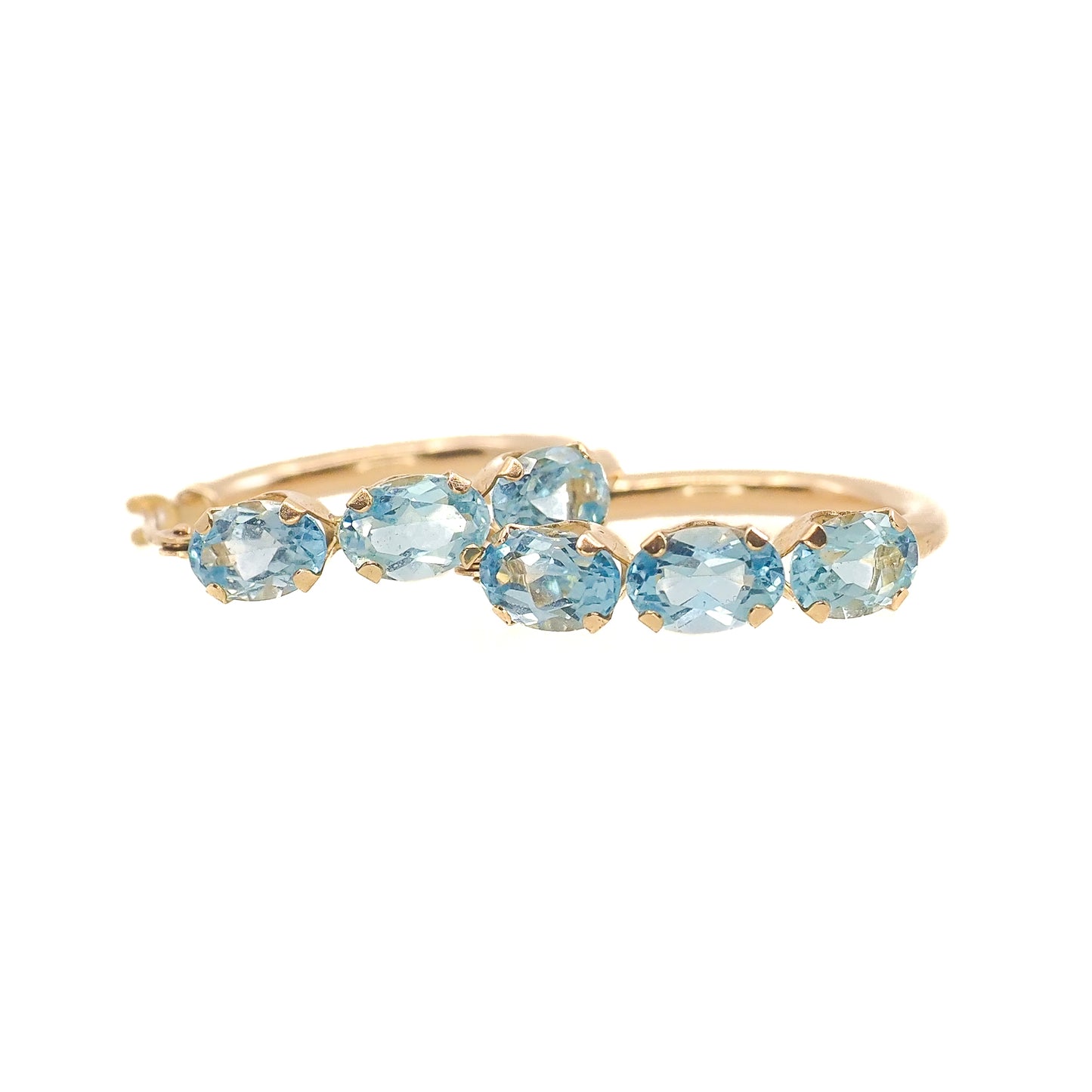 Vintage 1990s Blue Topaz and 10K Yellow Gold Hoop Pierced Earrings