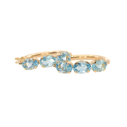 Vintage 1990s Blue Topaz and 10K Yellow Gold Hoop Pierced Earrings