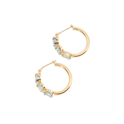 Vintage 1990s Blue Topaz and 10K Yellow Gold Hoop Pierced Earrings