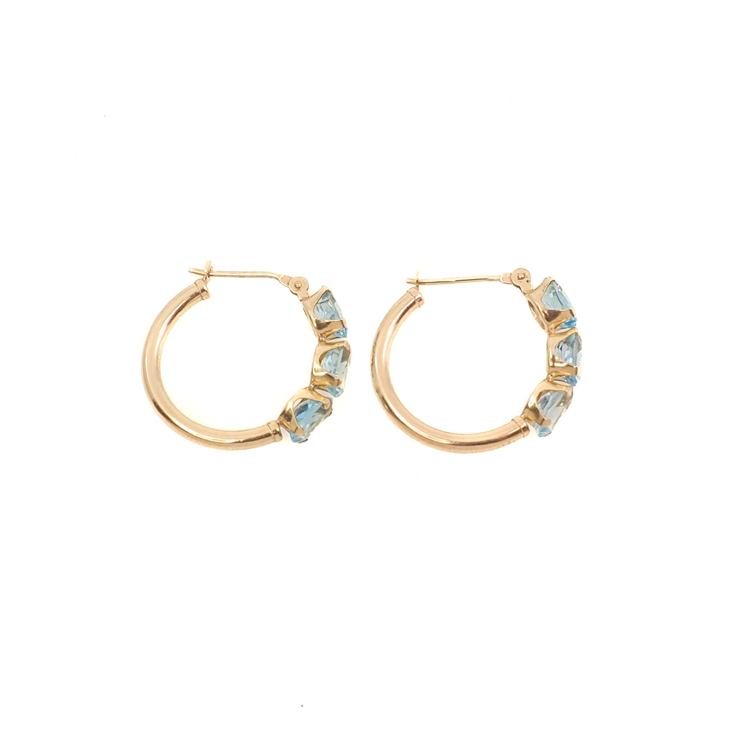 Vintage 1990s Blue Topaz and 10K Yellow Gold Hoop Pierced Earrings