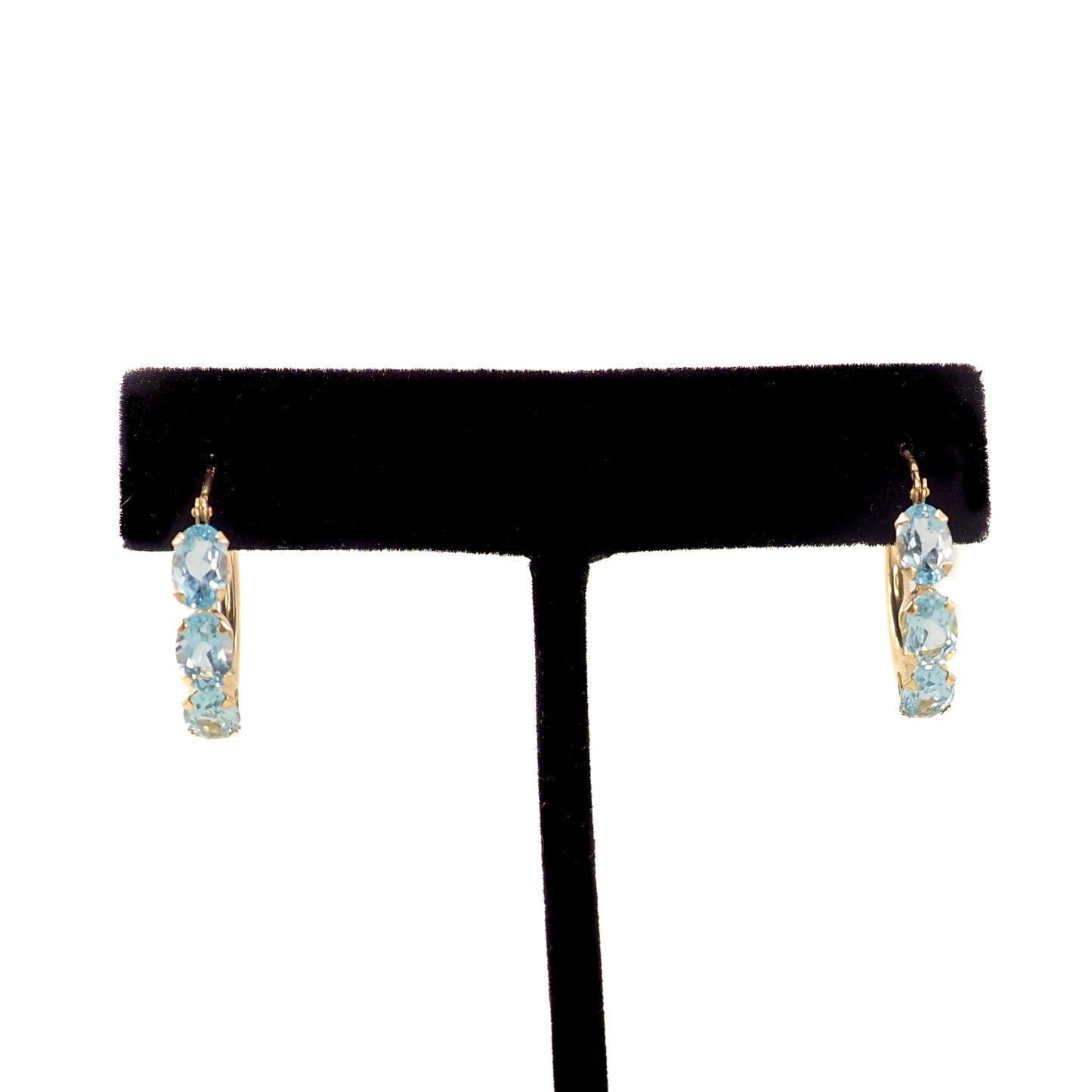 Vintage 1990s Blue Topaz and 10K Yellow Gold Hoop Pierced Earrings