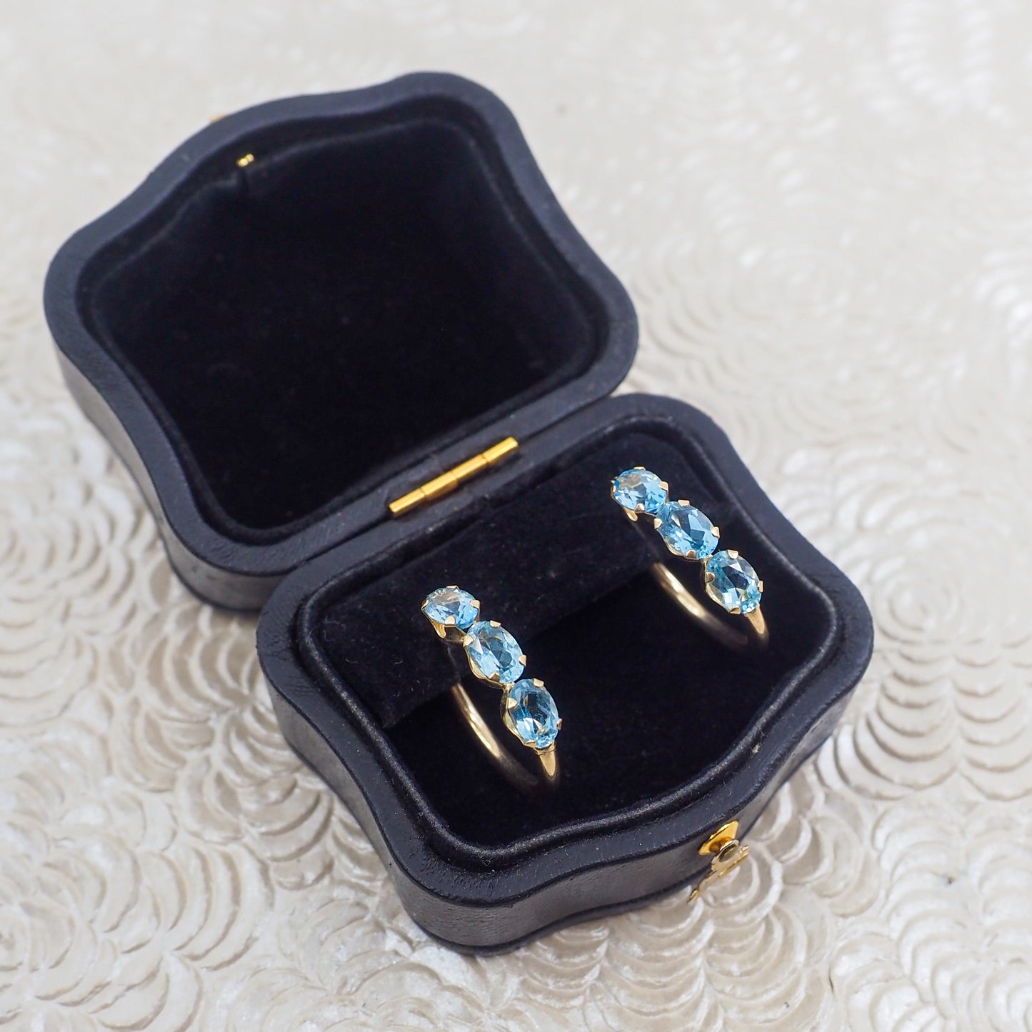 Vintage 1990s Blue Topaz and 10K Yellow Gold Hoop Pierced Earrings