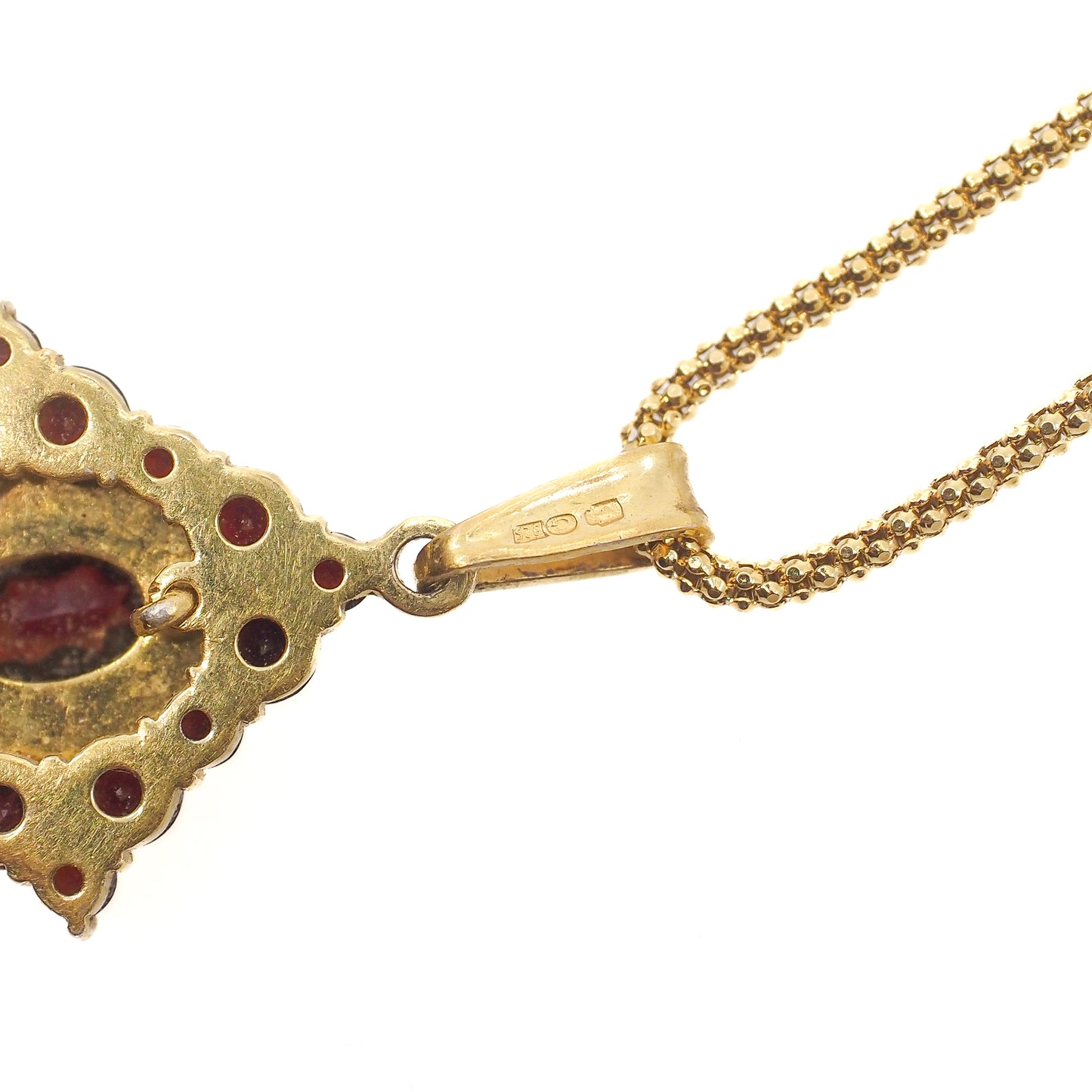 Vintage 1960s GRANAT TURNOV Bohemian Garnet Diamond-Shape Cluster Pendant 29" Necklace