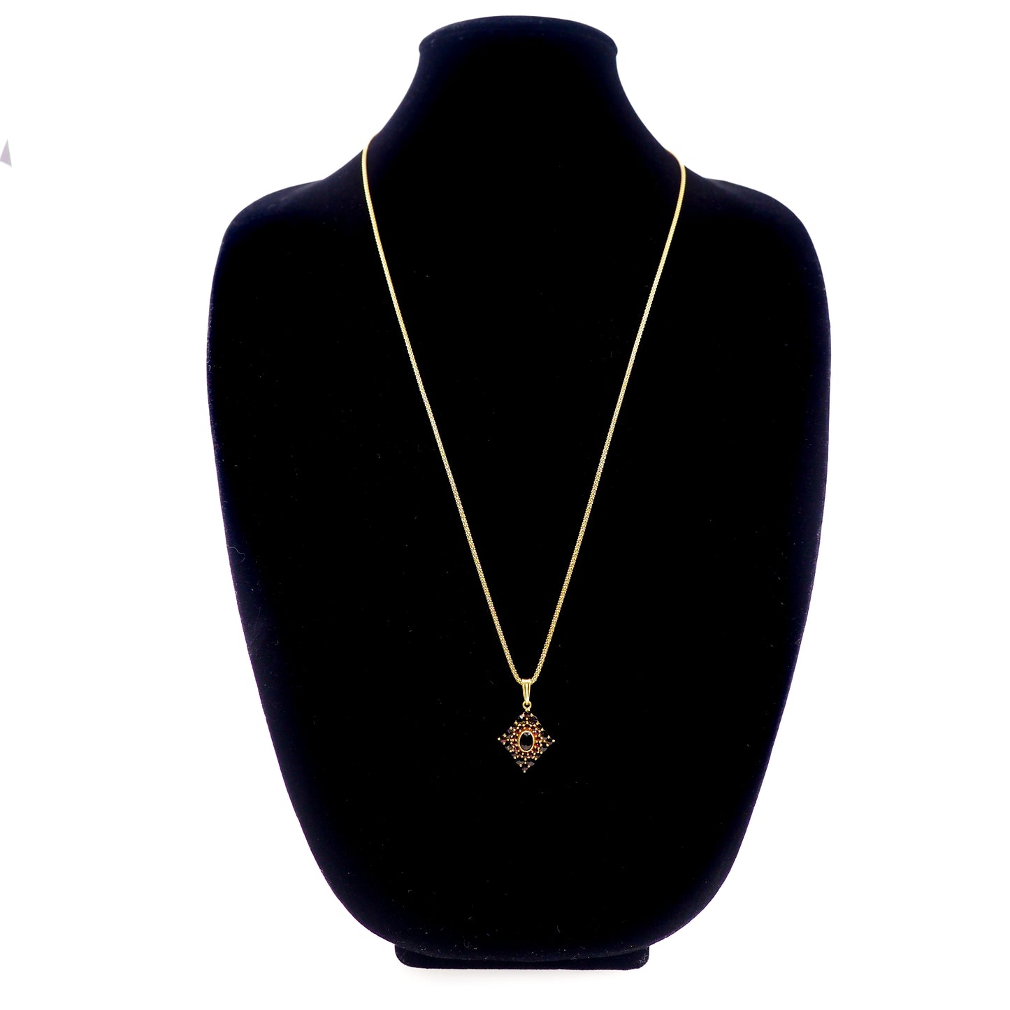 Vintage 1960s GRANAT TURNOV Bohemian Garnet Diamond-Shape Cluster Pendant 29" Necklace