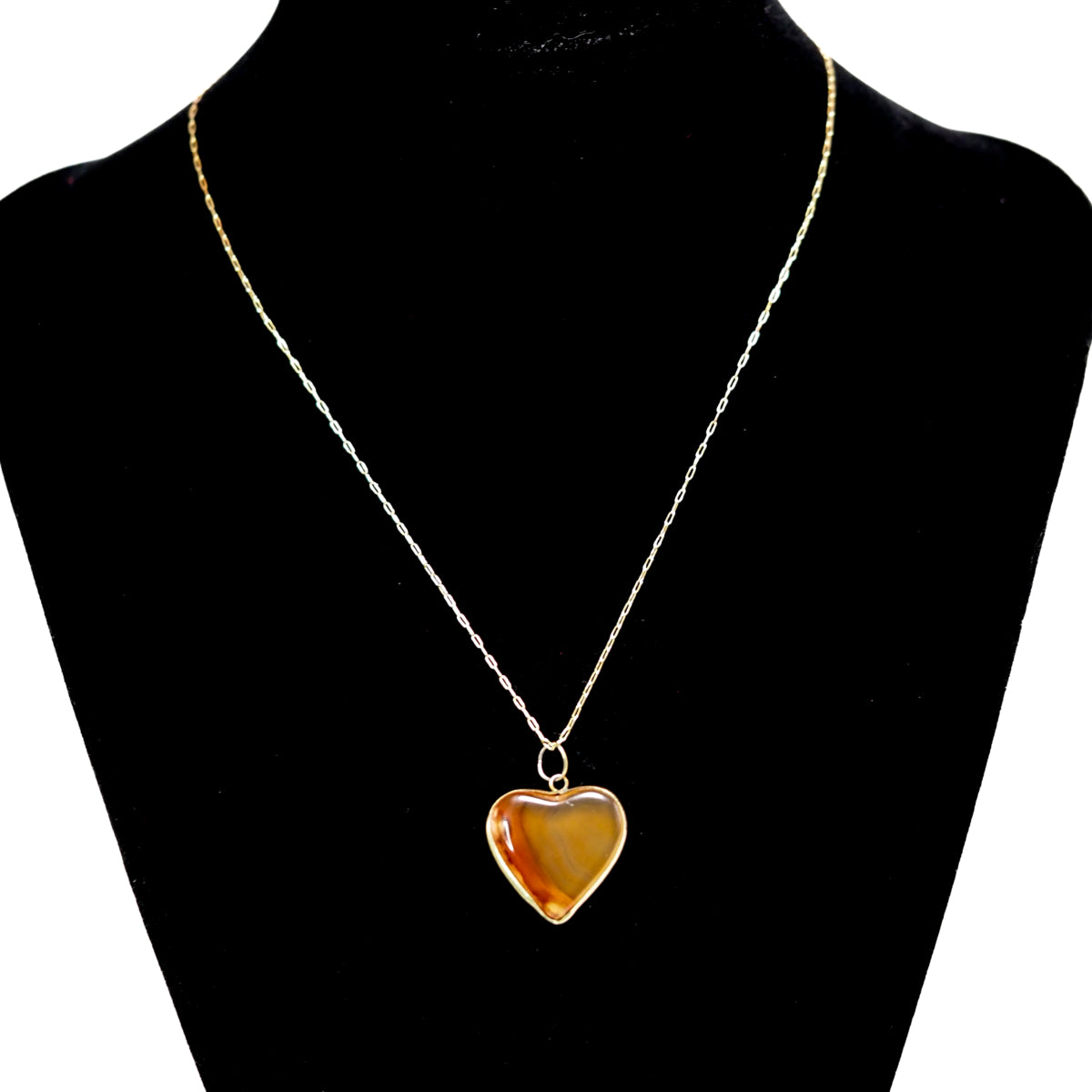 Antique 1890s Victorian Heart Orange Banded Agate and Gold Fill Choker 14" Necklace image 4