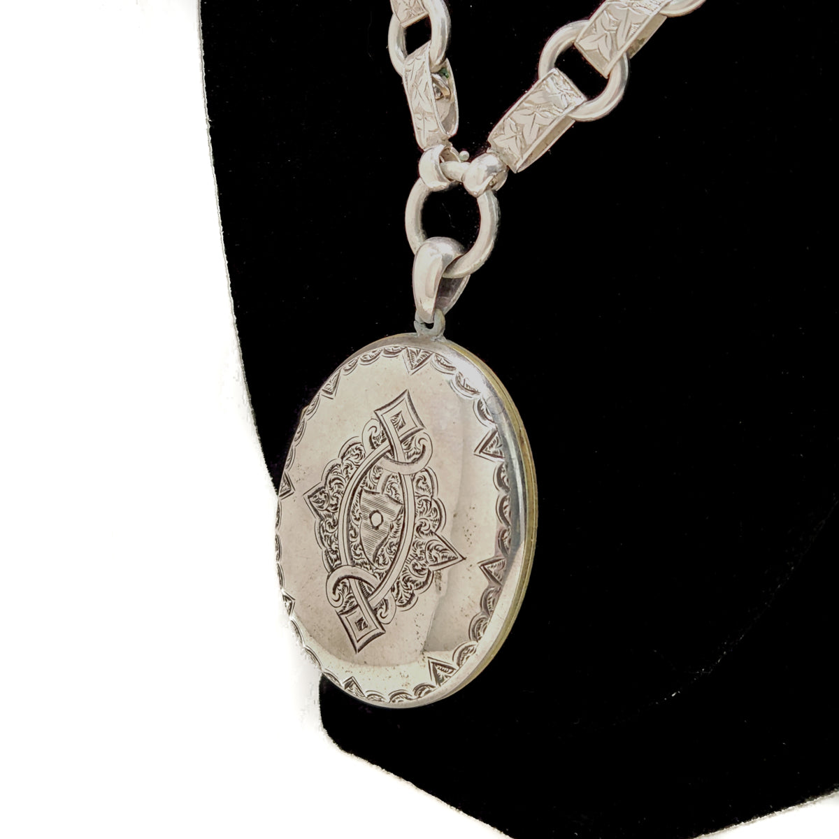 Antique 1880s Mid Victorian Etched Silver Locket and Book Chain Chunky Statement 18" Necklace image 5