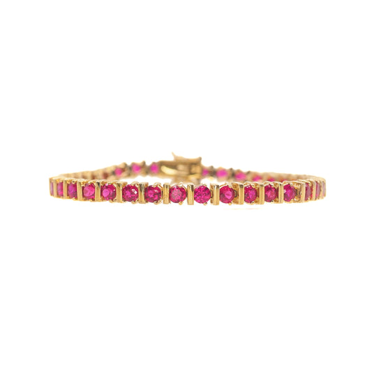 Vintage 1990s Lab Ruby and Vermeil Tennis 8" Bracelet