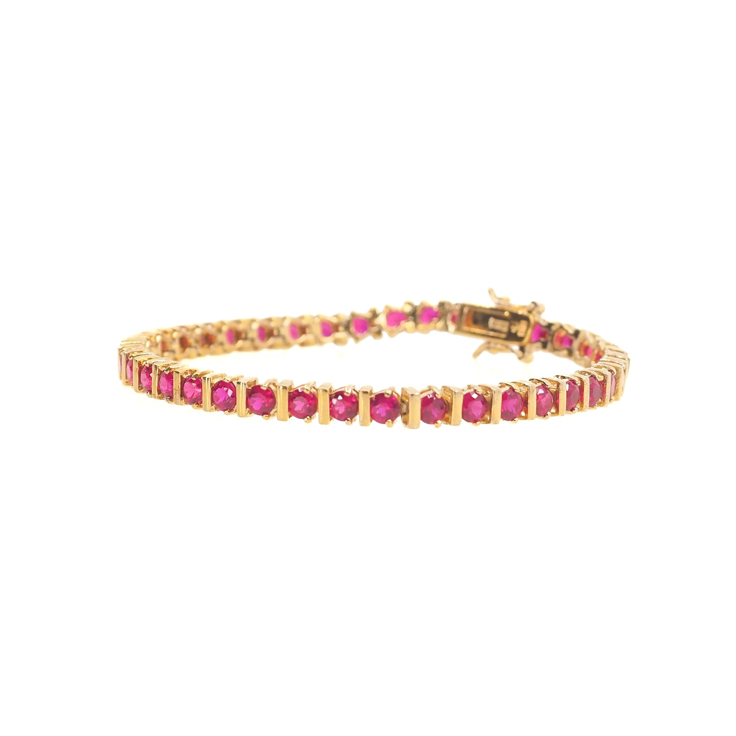 Vintage 1990s Lab Ruby and Vermeil Tennis 8" Bracelet