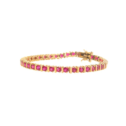 Vintage 1990s Lab Ruby and Vermeil Tennis 8" Bracelet