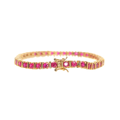 Vintage 1990s Lab Ruby and Vermeil Tennis 8" Bracelet