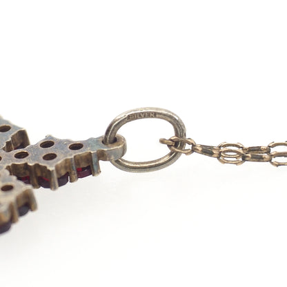 Vintage 1960s Red Garnet and Gilt Cross Pendant 24" Necklace
