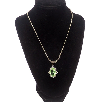 Antique 1920s Art Deco Sterling Silver and Green Glass Marcasite Choker 16" Necklace