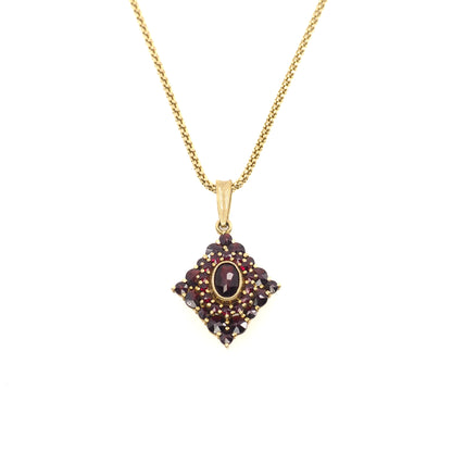 Vintage 1960s GRANAT TURNOV Bohemian Garnet Diamond-Shape Cluster Pendant 29" Necklace