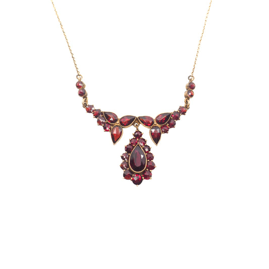 Vintage 1930s Red Bohemian Garnet Drop Choker Gilt 17" Necklace