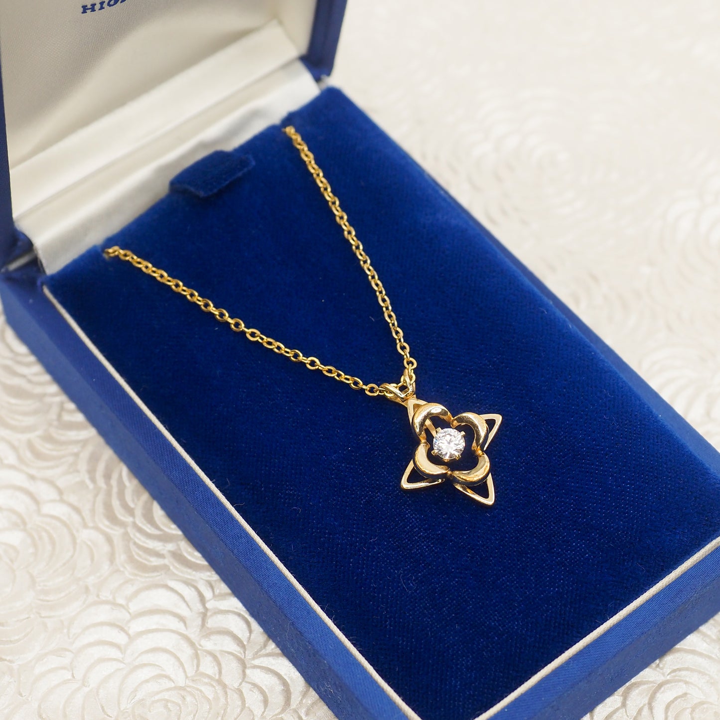 Vintage 1990s CURTIS Synthetic Moissanite Star Pendant Gold Filled 18" Necklace