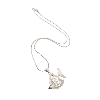 Vintage 190s Mexico Fish Skeleton Sterling Silver Pendant 18" Necklace