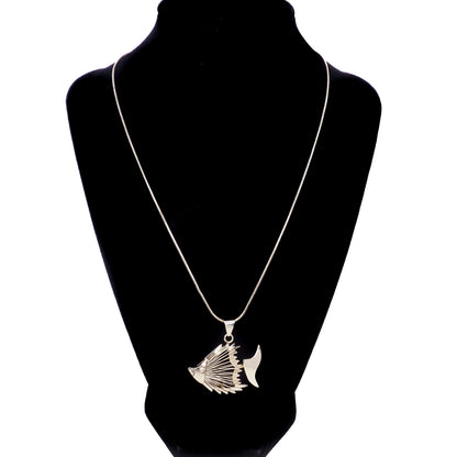 Vintage 190s Mexico Fish Skeleton Sterling Silver Pendant 18" Necklace