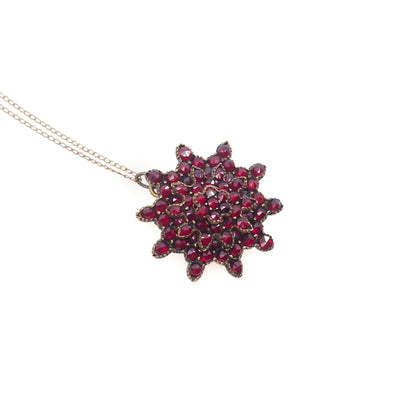 Antique 1890s Late Victorian Bohemian Garnet and Gilt Cluster Starburst 18" Necklace