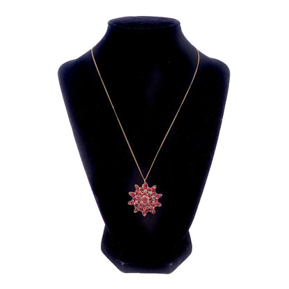Antique 1890s Late Victorian Bohemian Garnet and Gilt Cluster Starburst 18" Necklace