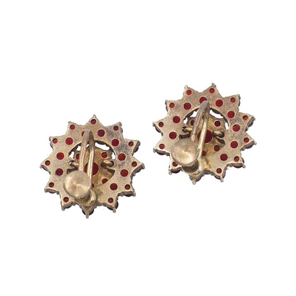 Vintage 1960s Granat Turnov Bohemian Garnet 900 Silver Gold-Washed Cluster Screw Back Earrings