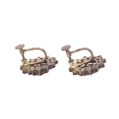 Vintage 1960s Granat Turnov Bohemian Garnet 900 Silver Gold-Washed Cluster Screw Back Earrings