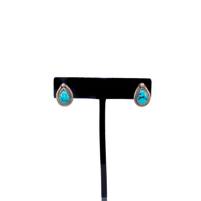 Vintage 1980s Blue Turquoise and Sterling Silver Pear Southwestern Stud Earrings