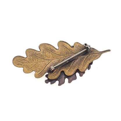 Vintage 1960s Brass Tri-Tone Oak Leaf Brooch