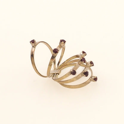 Vintage 1950s Red Garnet and 14K Five Band Harem Statement Ring Size 8