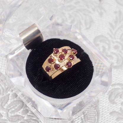 Vintage 1950s Red Garnet and 14K Five Band Harem Statement Ring Size 8