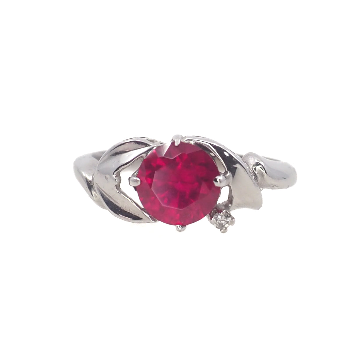 Vintage 1960s DASON Lab Ruby and Diamond 10K White Gold Ring Size 6.25