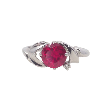 Vintage 1960s DASON Lab Ruby and Diamond 10K White Gold Ring Size 6.25