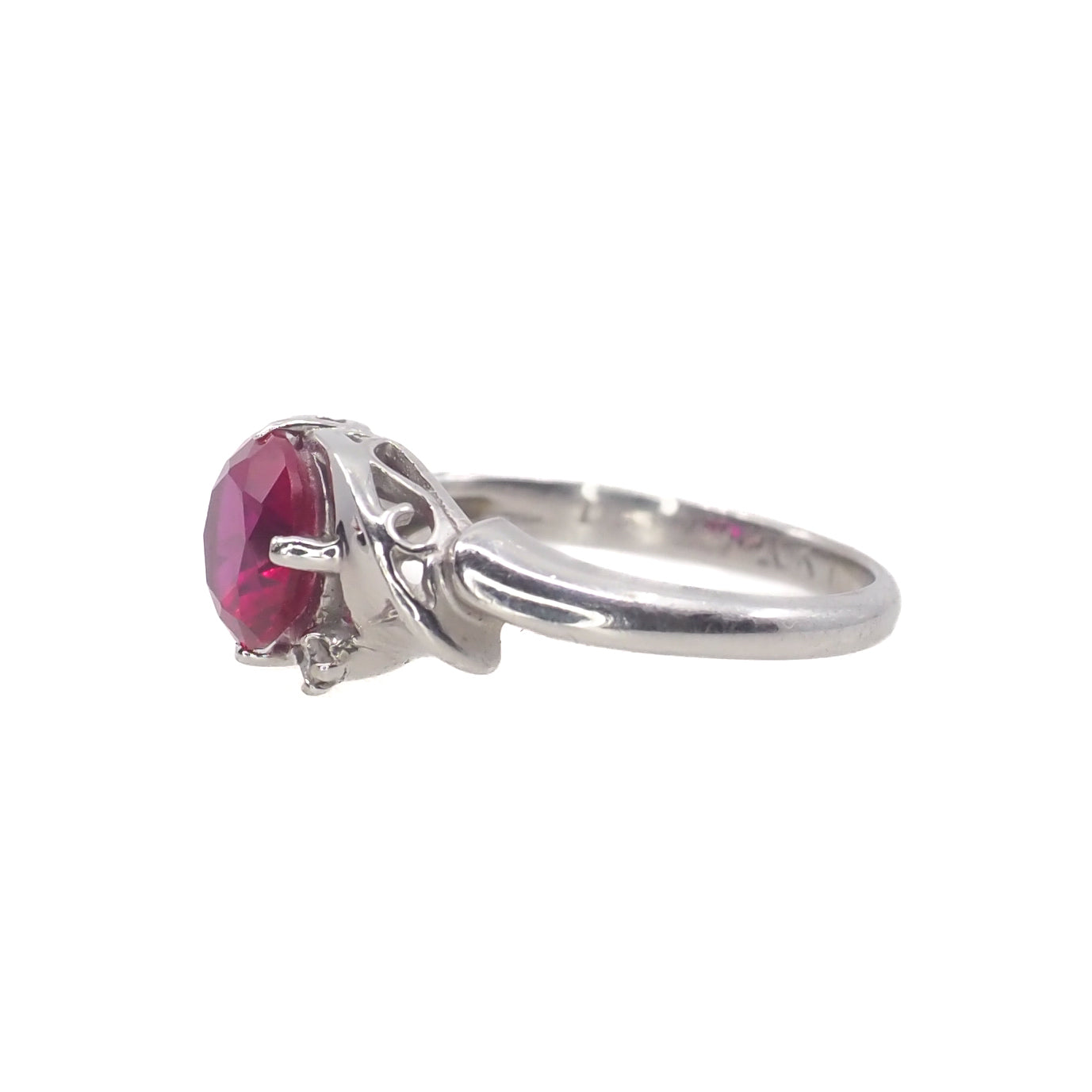 Vintage 1960s DASON Lab Ruby and Diamond 10K White Gold Ring Size 6.25