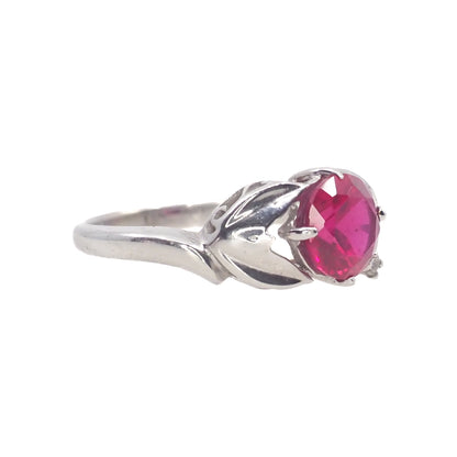 Vintage 1960s DASON Lab Ruby and Diamond 10K White Gold Ring Size 6.25