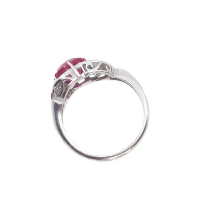 Vintage 1960s DASON Lab Ruby and Diamond 10K White Gold Ring Size 6.25