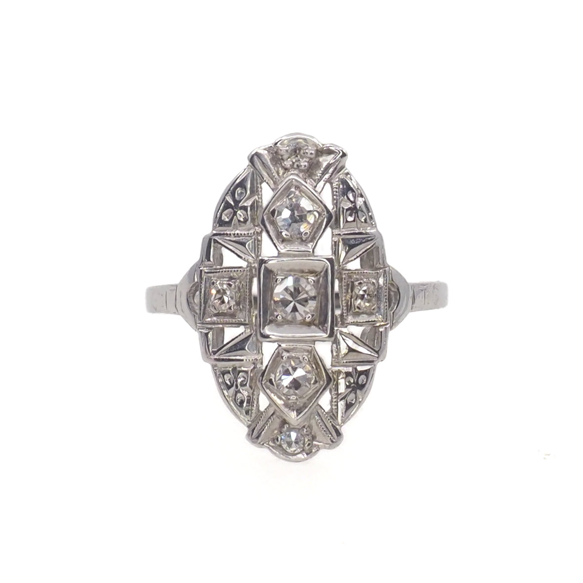 Vintage 1930s Art Deco Diamond and 14K White Gold Ring Size 6.25
