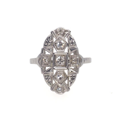 Vintage 1930s Art Deco Diamond and 14K White Gold Ring Size 6.25