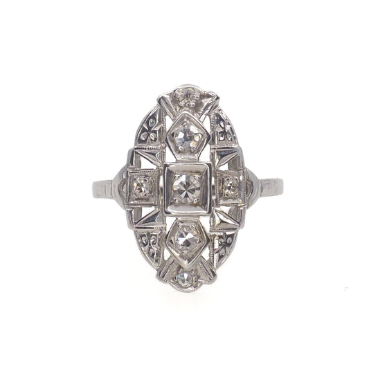 Vintage 1930s Art Deco Diamond and 14K White Gold Ring Size 6.25