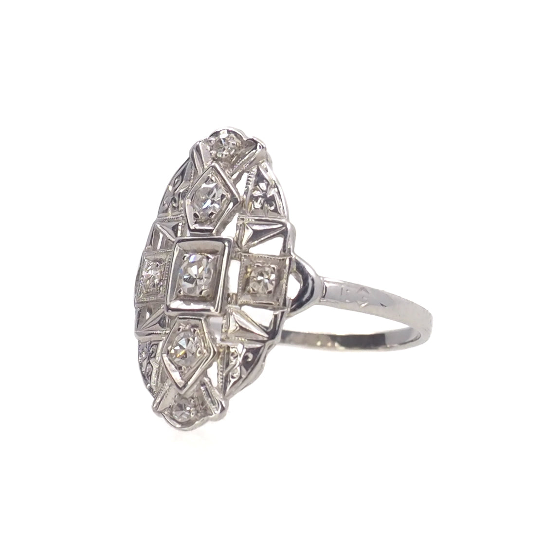 Vintage 1930s Art Deco Diamond and 14K White Gold Ring Size 6.25