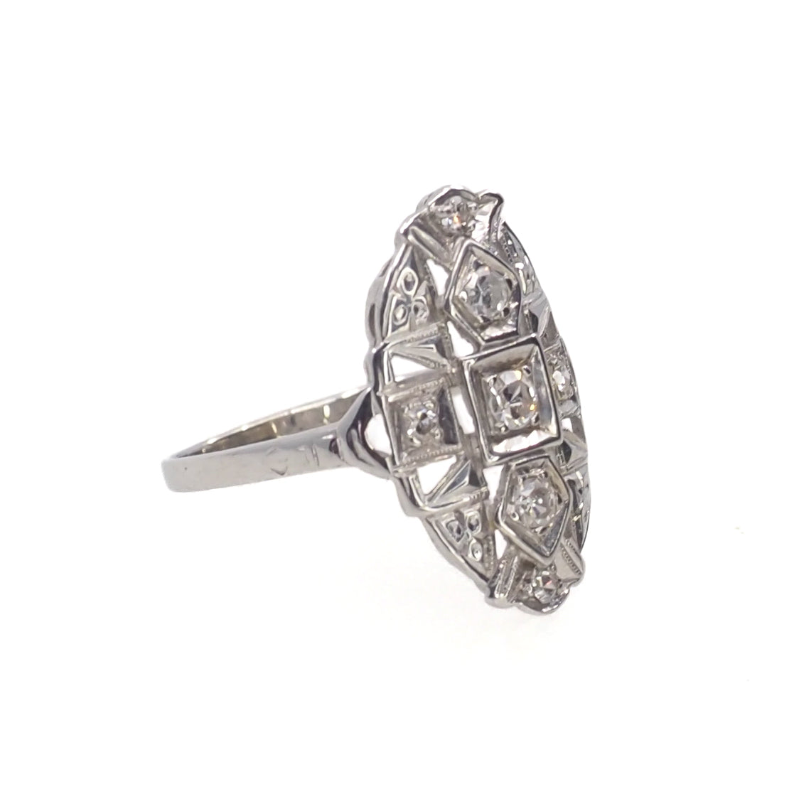 Vintage 1930s Art Deco Diamond and 14K White Gold Ring Size 6.25