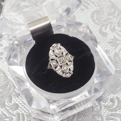 Vintage 1930s Art Deco Diamond and 14K White Gold Ring Size 6.25