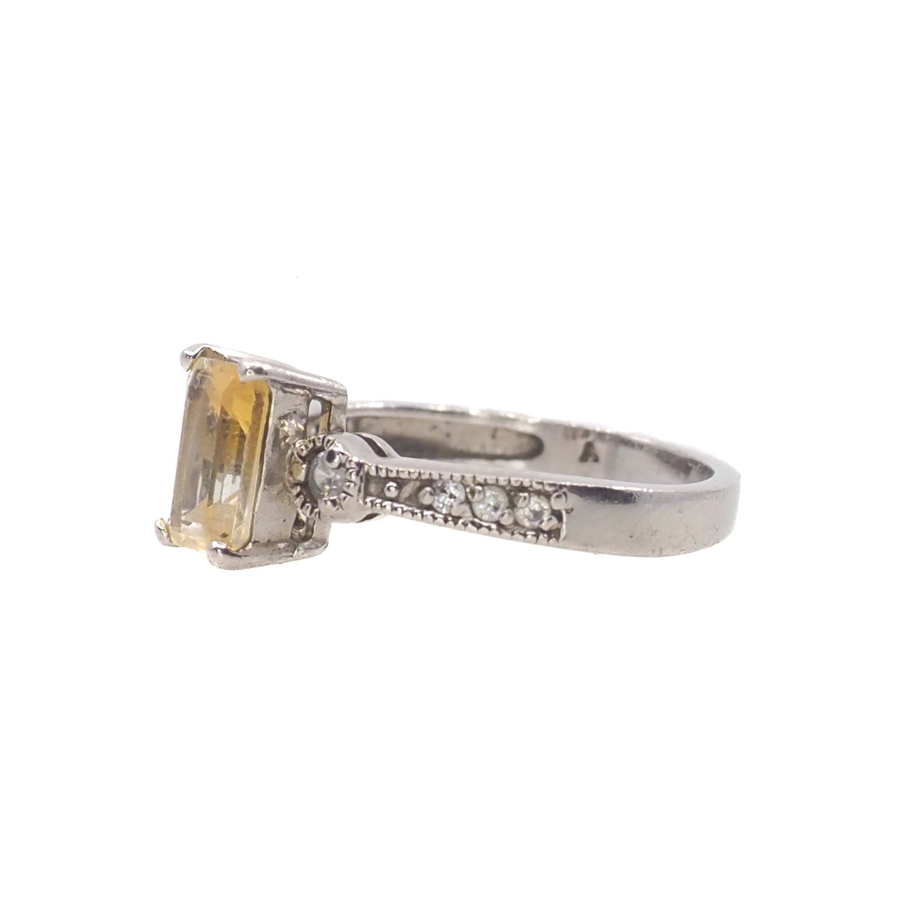 Vintage 1990s Citrine and Sterling Silver, and Cubic Zirconia Ring Size 8.25