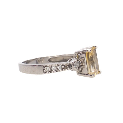 Vintage 1990s Citrine and Sterling Silver, and Cubic Zirconia Ring Size 8.25