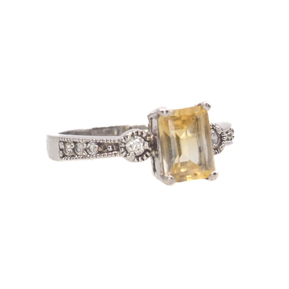 Vintage 1990s Citrine and Sterling Silver, and Cubic Zirconia Ring Size 8.25