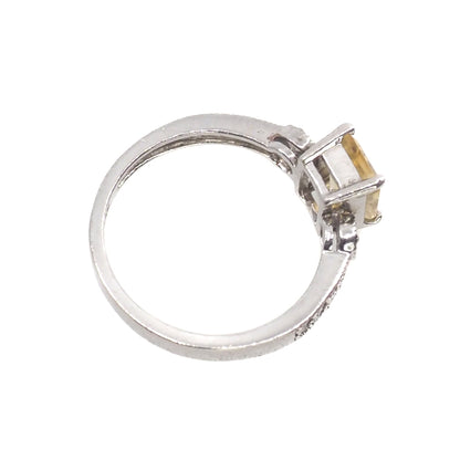 Vintage 1990s Citrine and Sterling Silver, and Cubic Zirconia Ring Size 8.25