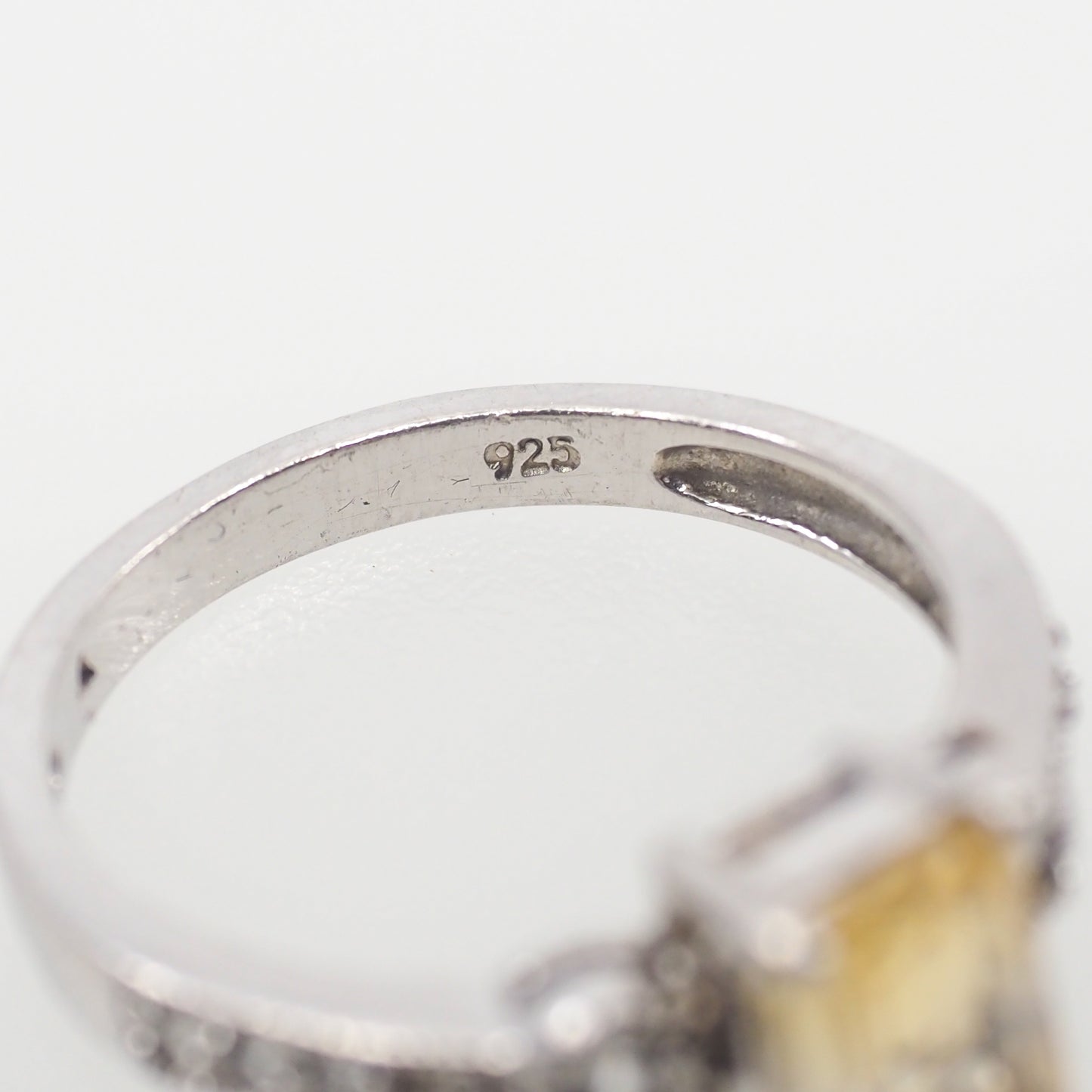 Vintage 1990s Citrine and Sterling Silver, and Cubic Zirconia Ring Size 8.25