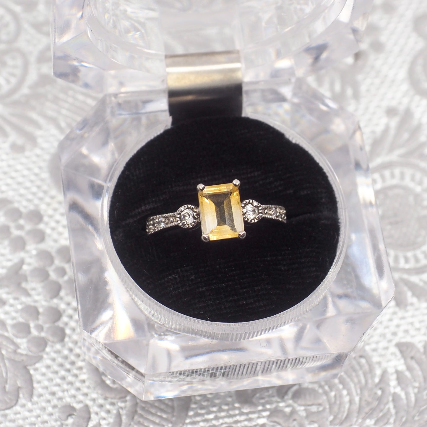 Vintage 1990s Citrine and Sterling Silver, and Cubic Zirconia Ring Size 8.25